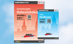 Titelseiten der Fahplanbücher Stadt Heilbronn und Hohenlohekreis 2023