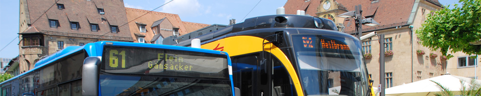 Stadtbus und Stadtbahn in der Heilbronner Innenstadt
